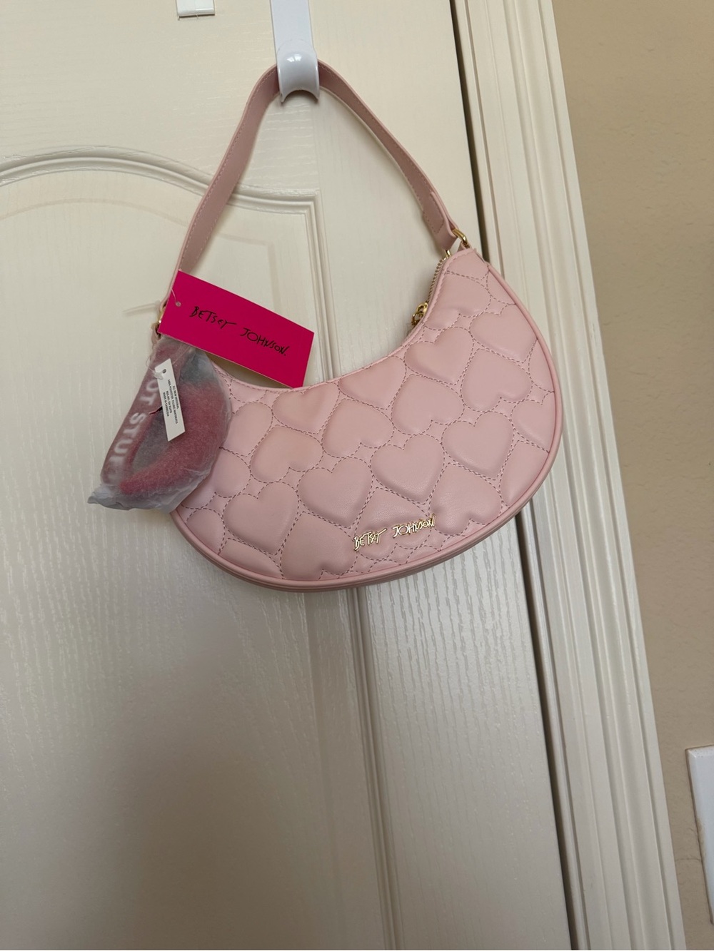 Betsey Johnson Light Pink Quilted Heart Shoulder Bag